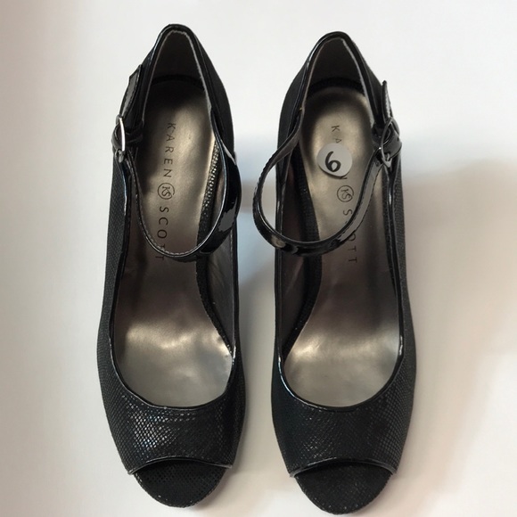 KAREN SCOTT Women’s Black Ankle Strap Peep Toe - Picture 5 of 5
